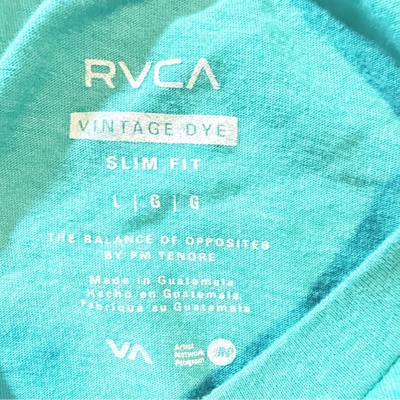 RVCA Men's Teal Short Sleeve Tee Size L - Picture 3 of 4